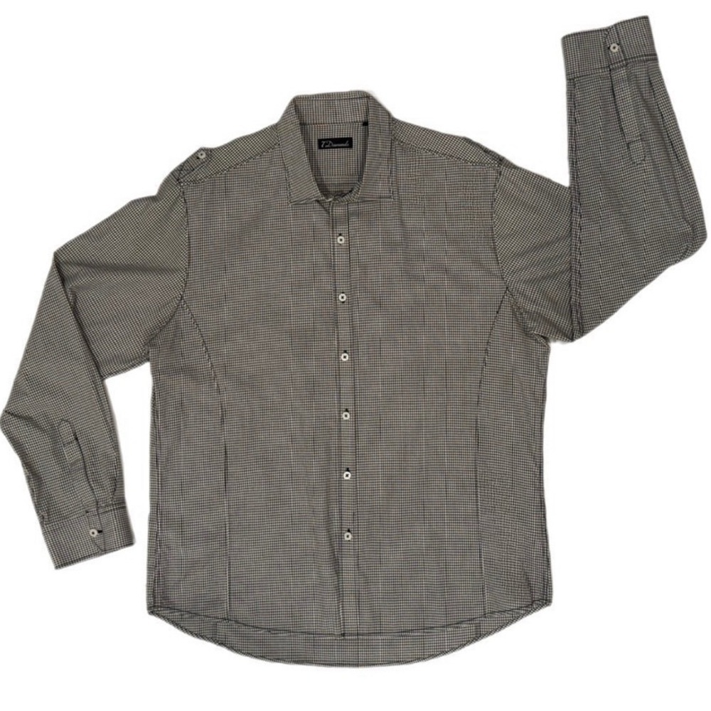 7 Diamonds Men’s XXL Black White Check Long Sleeve Shirt Epaulet Detail Cotton